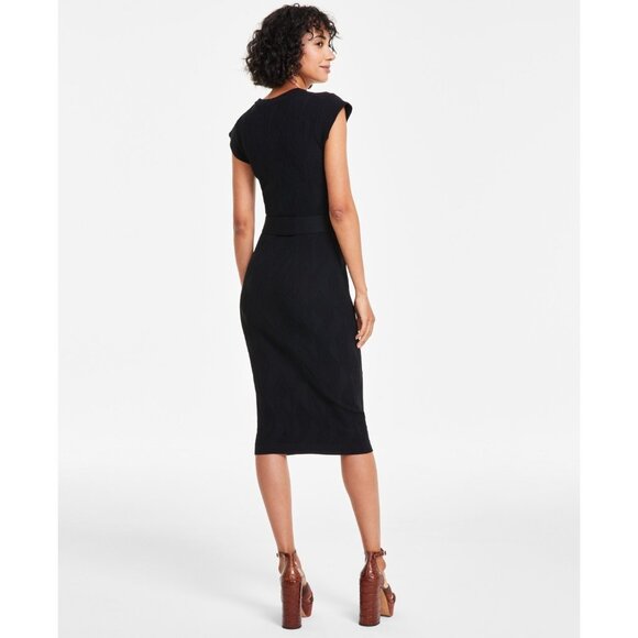 Vince Camuto Women's Textured-Knit Cap-Sleeve Midi Dress Black Size XL MSRP $148 - Picture 3 of 5